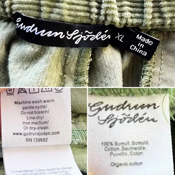Gudrun Sjoden Corduroy Pants Wide Leg Trousers Spring Green XL - Picture 9 of 10